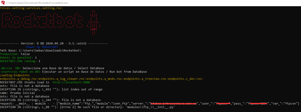 MODS NO INICIAN - Rocketbot Forum