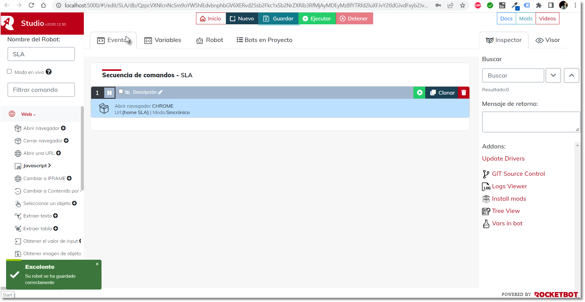 Rocket no me guarda los eventos y variables de mi robot - Rocketbot Forum