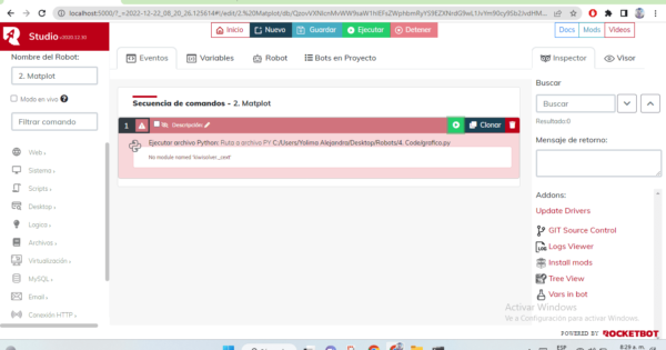 Error al ejecutar archivo phyton - Rocketbot Forum